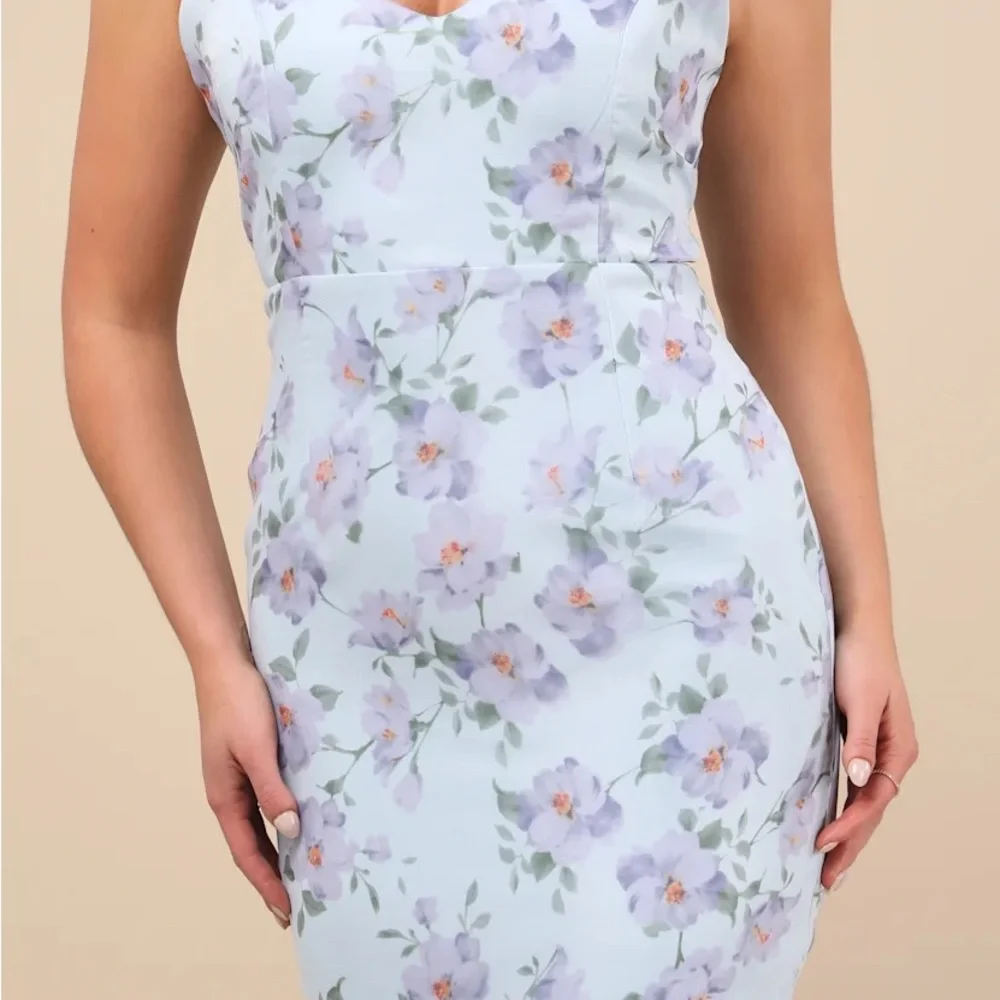 Lulus Pure Splendor Light Blue Floral Organza Trumpet Maxi Dress - Picture 5 of 5